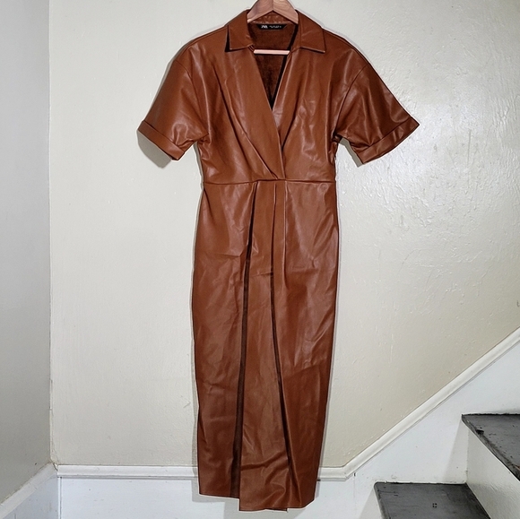 Zara Faux Leather Mid-length Dress Office Siren Corpcore - Picture 2 of 4